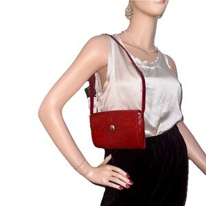 VTG 7” Ralph Lauren Red Croc Embossed Logo Shoulder Small Bag w Tag